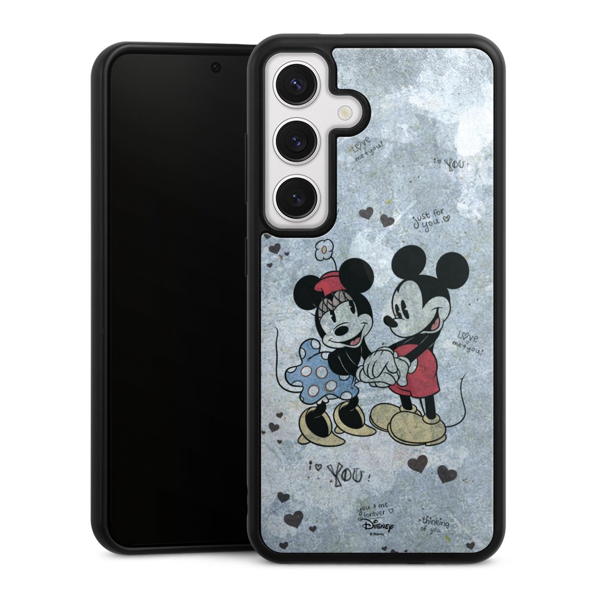 Galaxy S24 Handy Gallery Case Handyhülle 9H Gehärtetes Glas Rückseite Hülle Mickey & Minnie Mouse Vintage Disney Gallery Case