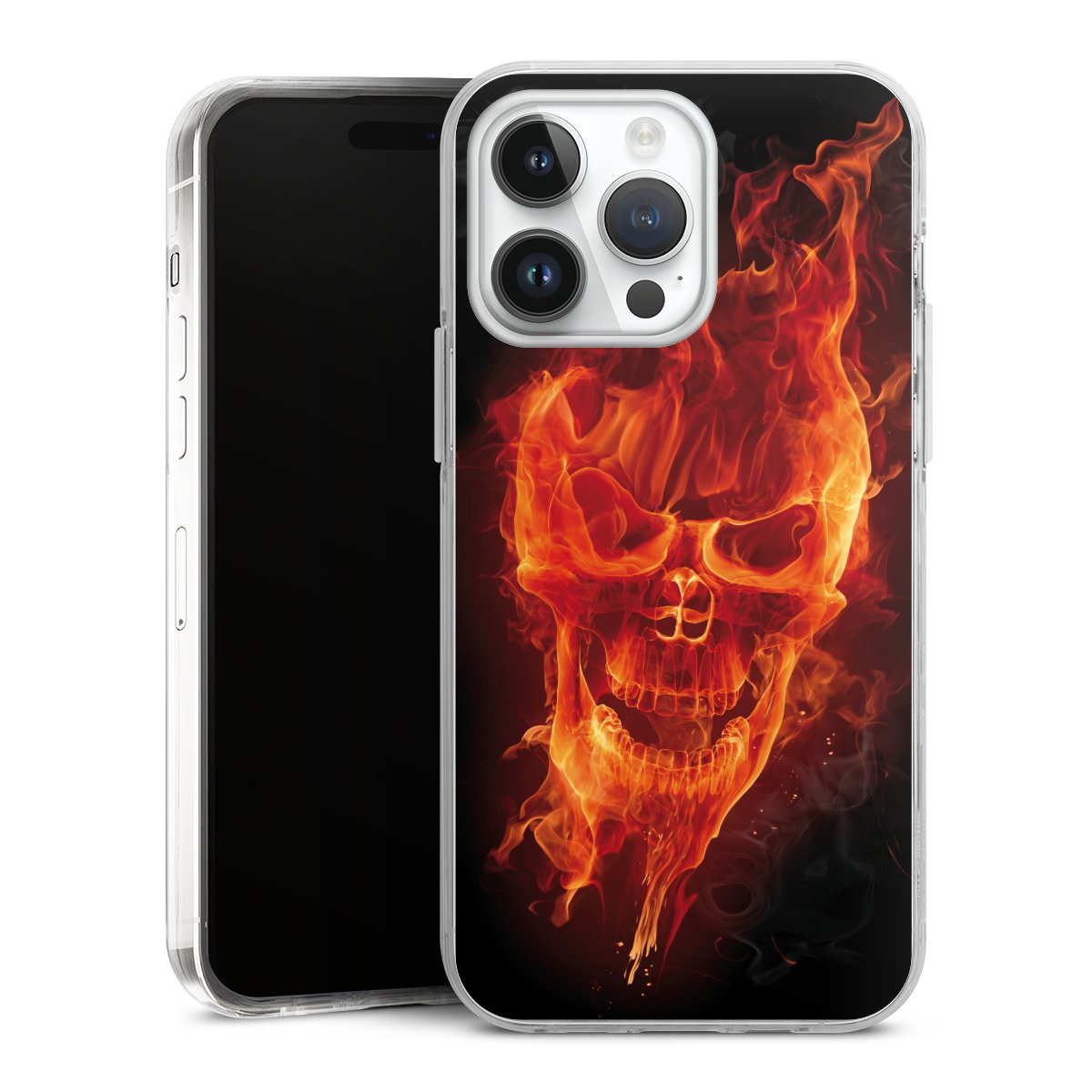 iPhone 14 Pro Max Handy Case Handyhülle transparent Hülle Totenkopf Skull Fire Hard Case