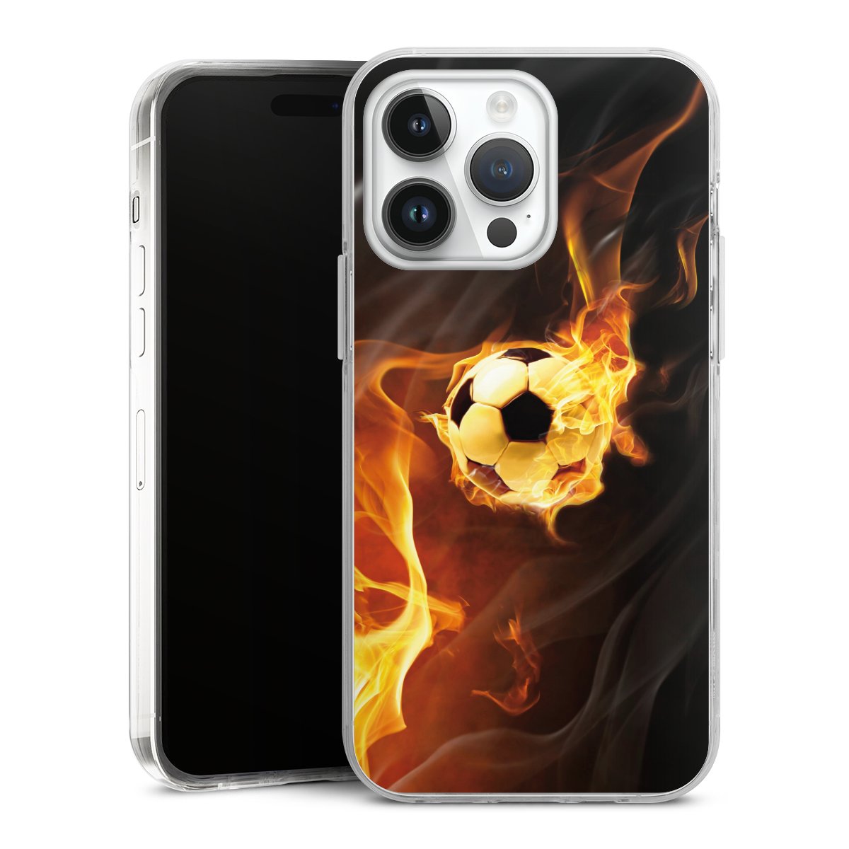 iPhone 14 Pro Max Handy Case Handyhülle transparent Hülle Ball Fire Soccer Hard Case