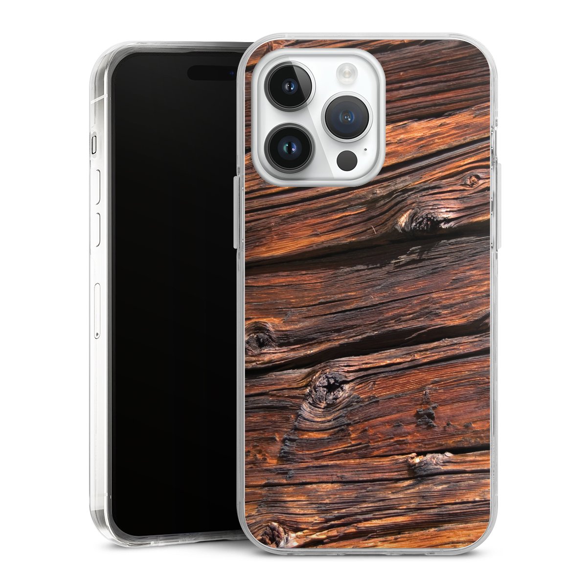 iPhone 14 Pro Max Handy Case Handyhülle transparent Hülle Beams Wooden Look Wood Hard Case