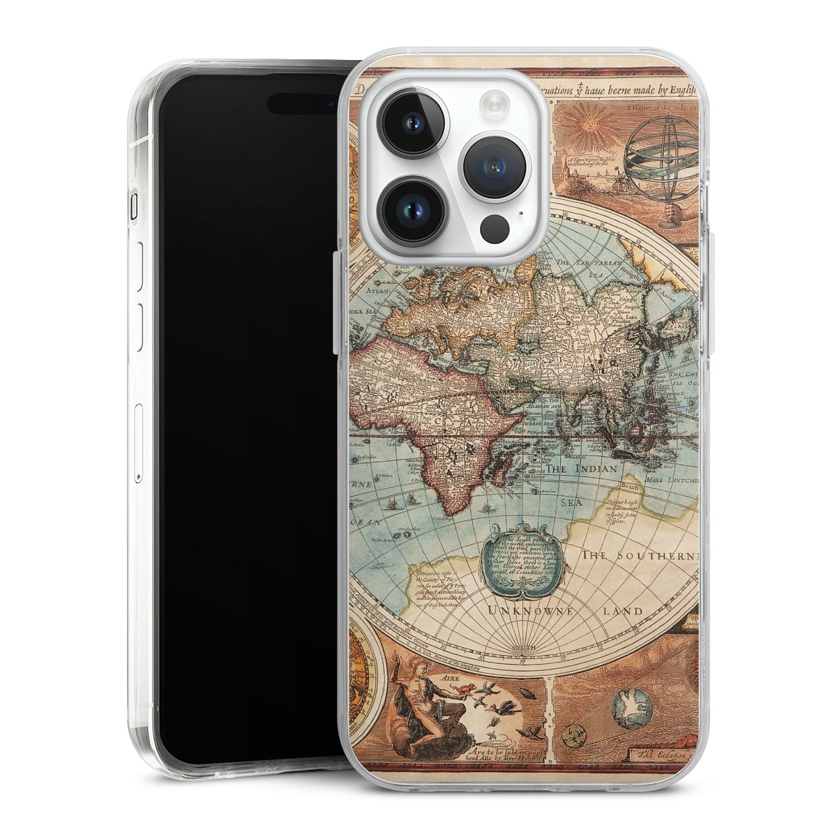 iPhone 14 Pro Max Handy Case Handyhülle transparent Hülle World Map Vintage Map Hard Case