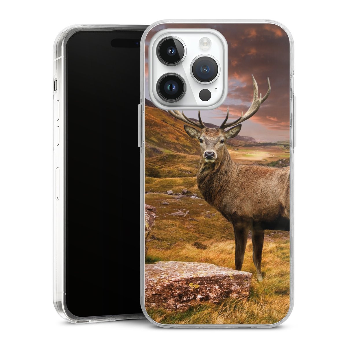 iPhone 14 Pro Max Handy Case Handyhülle transparent Hülle Meadow Mountain Deer Hard Case