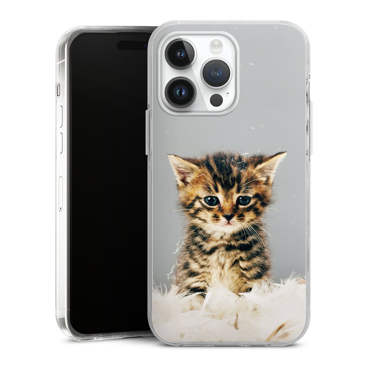 iPhone 14 Pro Max Handy Case Handyhülle transparent Hülle Cat Feather Pet Hard Case