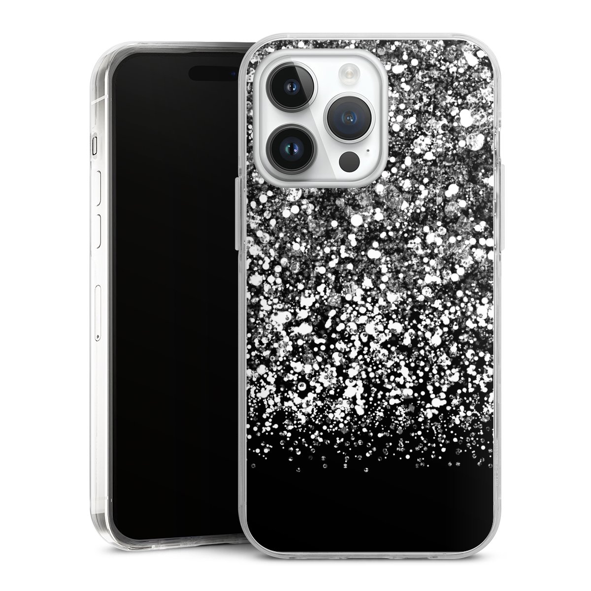 iPhone 14 Pro Max Handy Case Handyhülle transparent Hülle Glitzer Snowflake Muster Hard Case