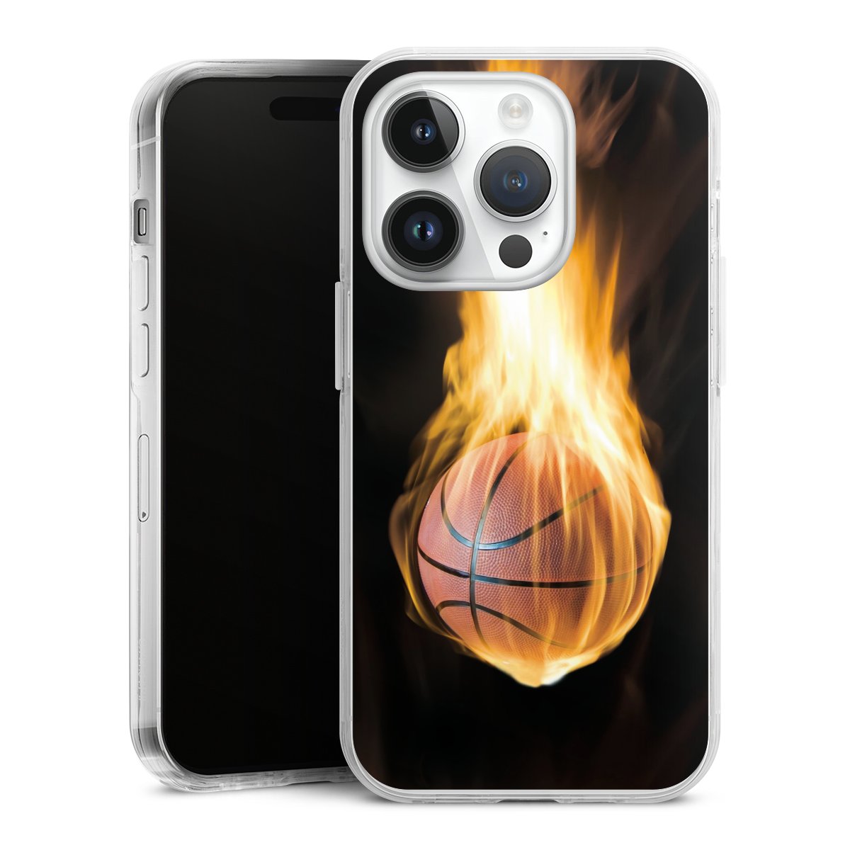 iPhone 14 Pro Handy Case Handyhülle transparent Hülle Basketball Sports Fire Hard Case