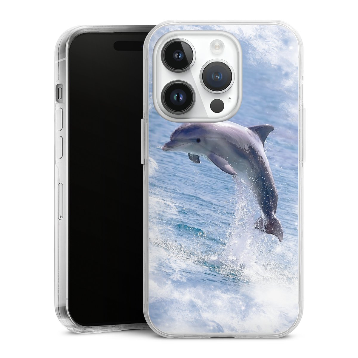 iPhone 14 Pro Handy Case Handyhülle transparent Hülle Dolphin Ocean Wale Hard Case