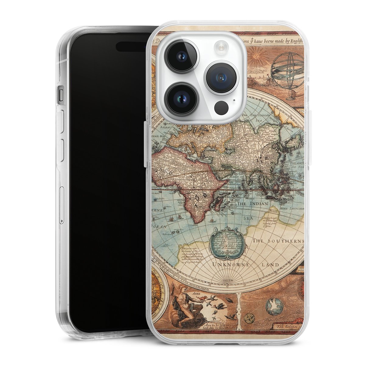 iPhone 14 Pro Handy Case Handyhülle transparent Hülle World Map Vintage Map Hard Case