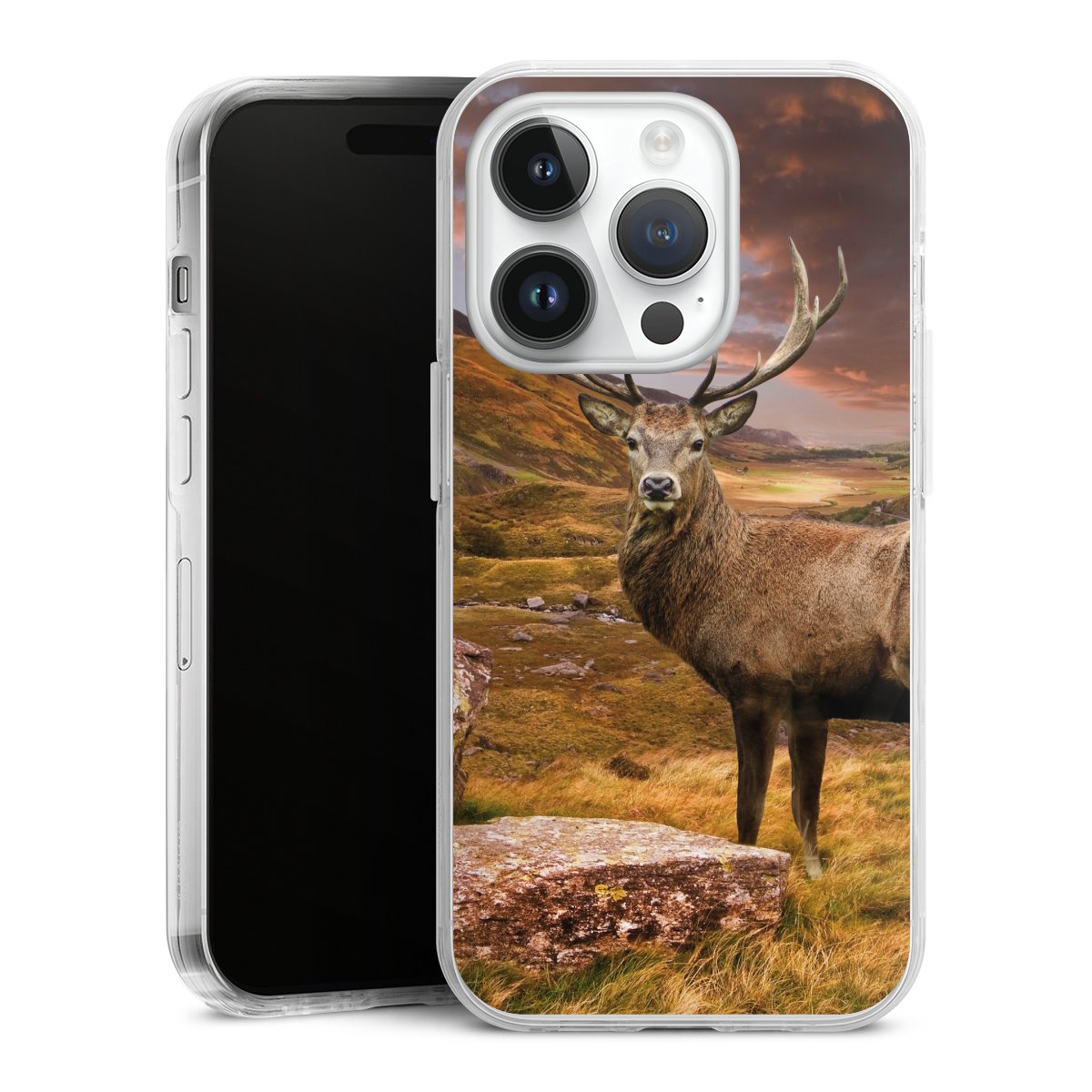 iPhone 14 Pro Handy Case Handyhülle transparent Hülle Meadow Mountain Deer Hard Case