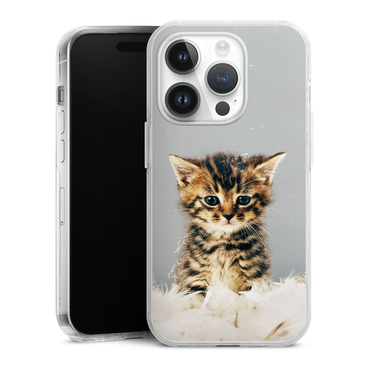 iPhone 14 Pro Handy Case Handyhülle transparent Hülle Cat Feather Pet Hard Case