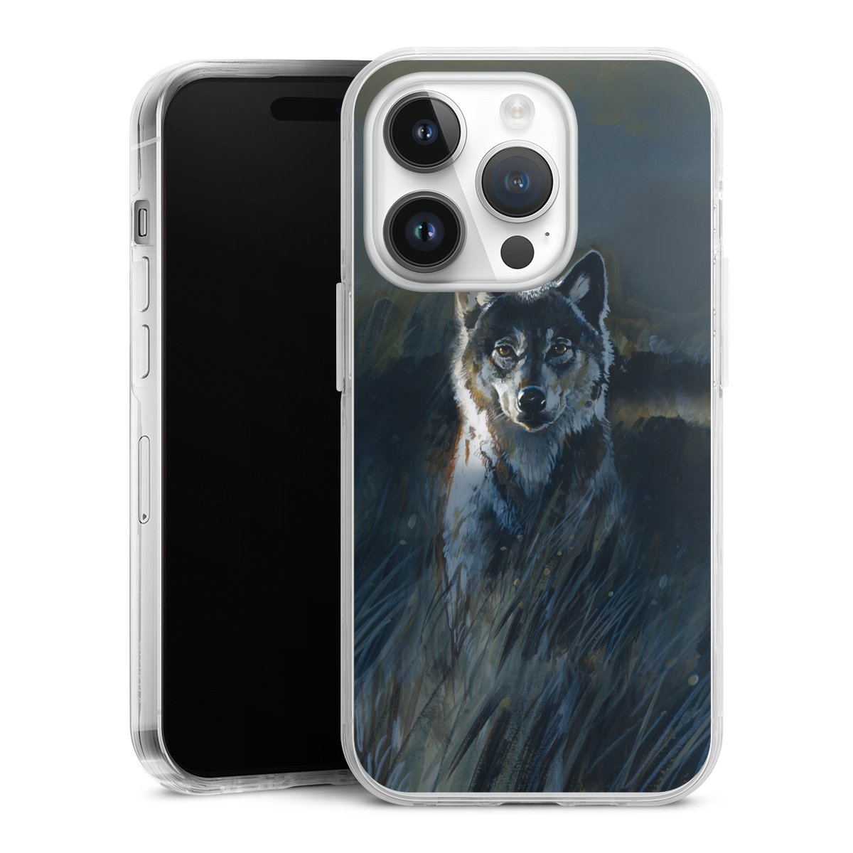 iPhone 14 Pro Handy Case Handyhülle transparent Hülle Nature Wolf Painting Hard Case