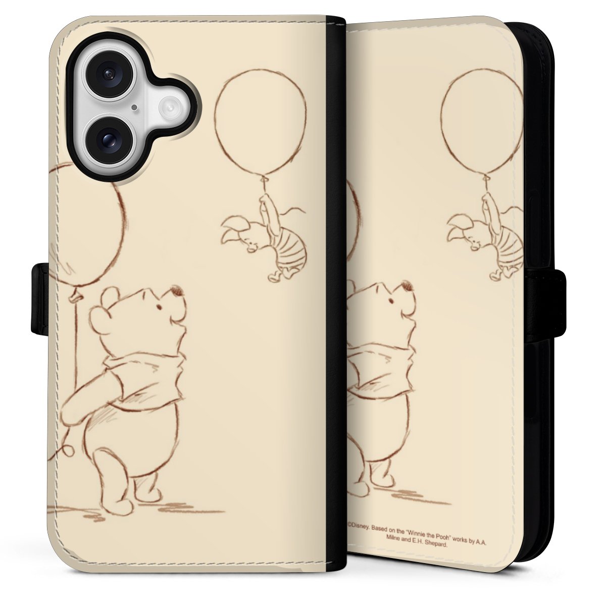 iPhone 16 Handy Klapphülle Handyhülle aus Kunst Leder schwarz Flip Case Official Licensed Product Winnie The Pooh Disney Sideflip mit Lasche