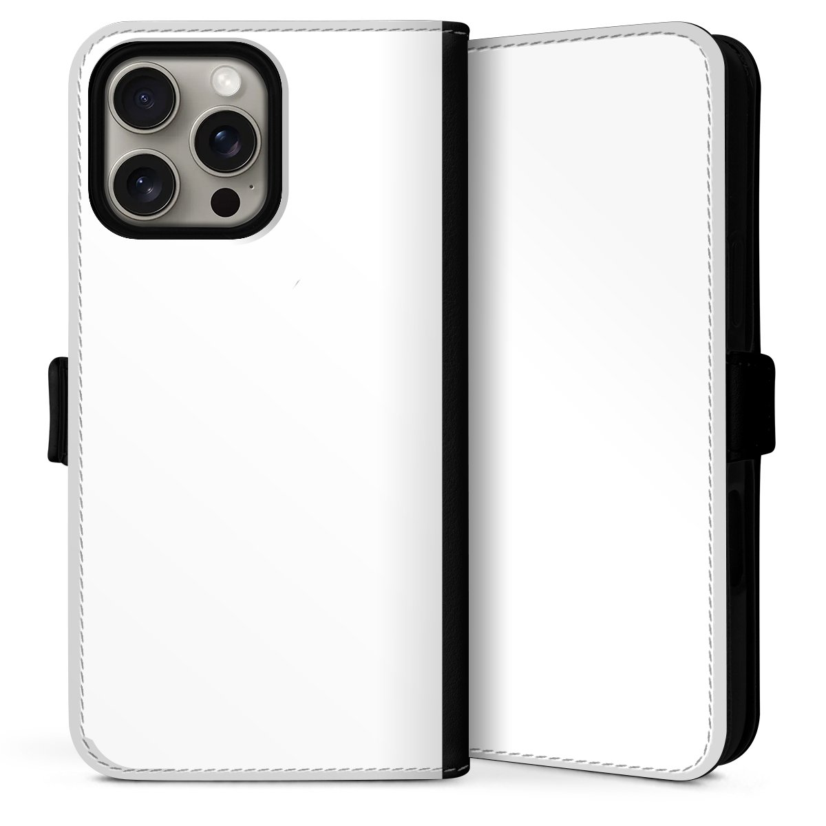 iPhone 16 Pro Handy Klapphülle Handyhülle aus Kunst Leder schwarz Flip Case Unicoloured Colour White Sideflip mit Lasche