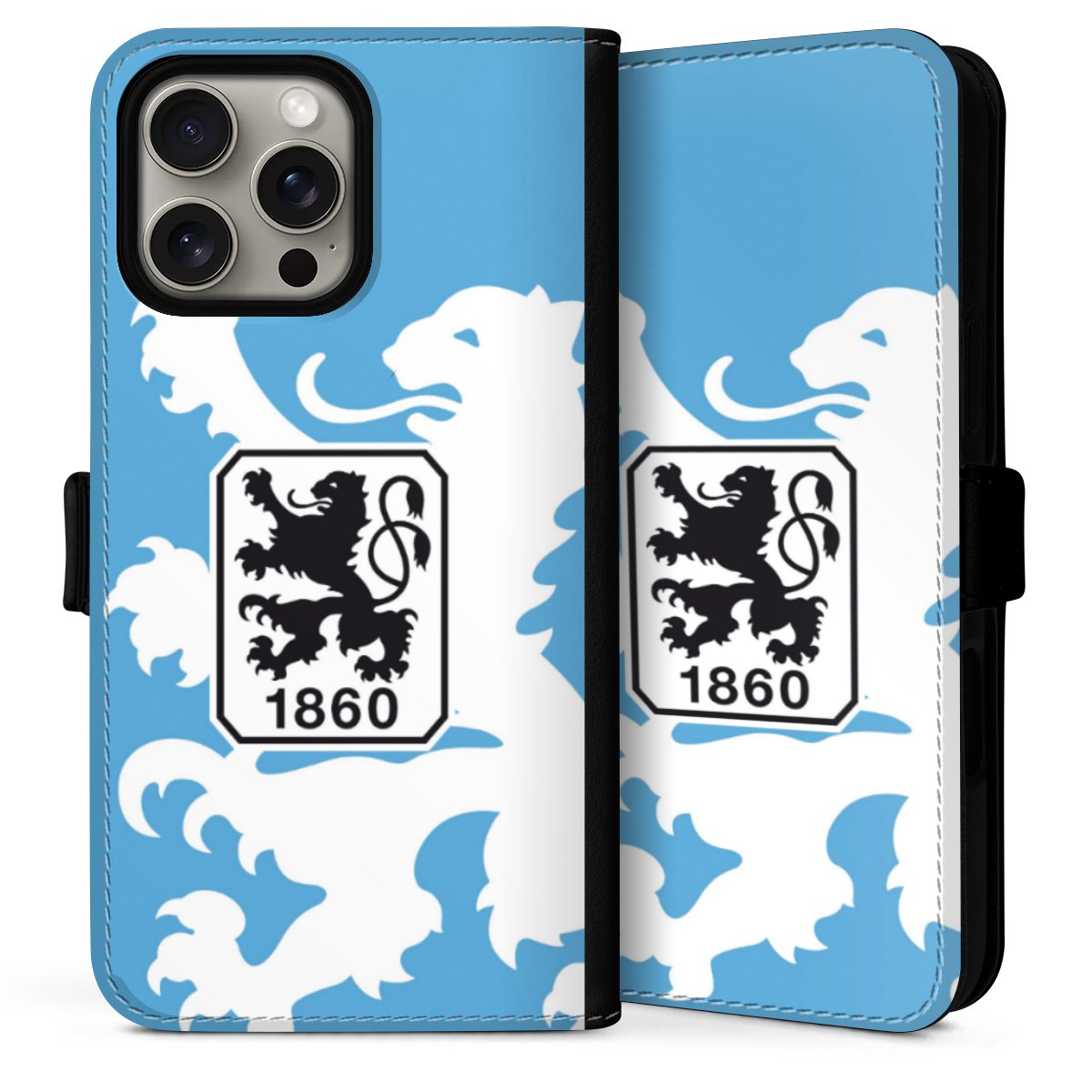 iPhone 16 Pro Handy Klapphülle Handyhülle aus Kunst Leder schwarz Flip Case Coat Of Arms Official Licensed Product Sideflip mit Lasche