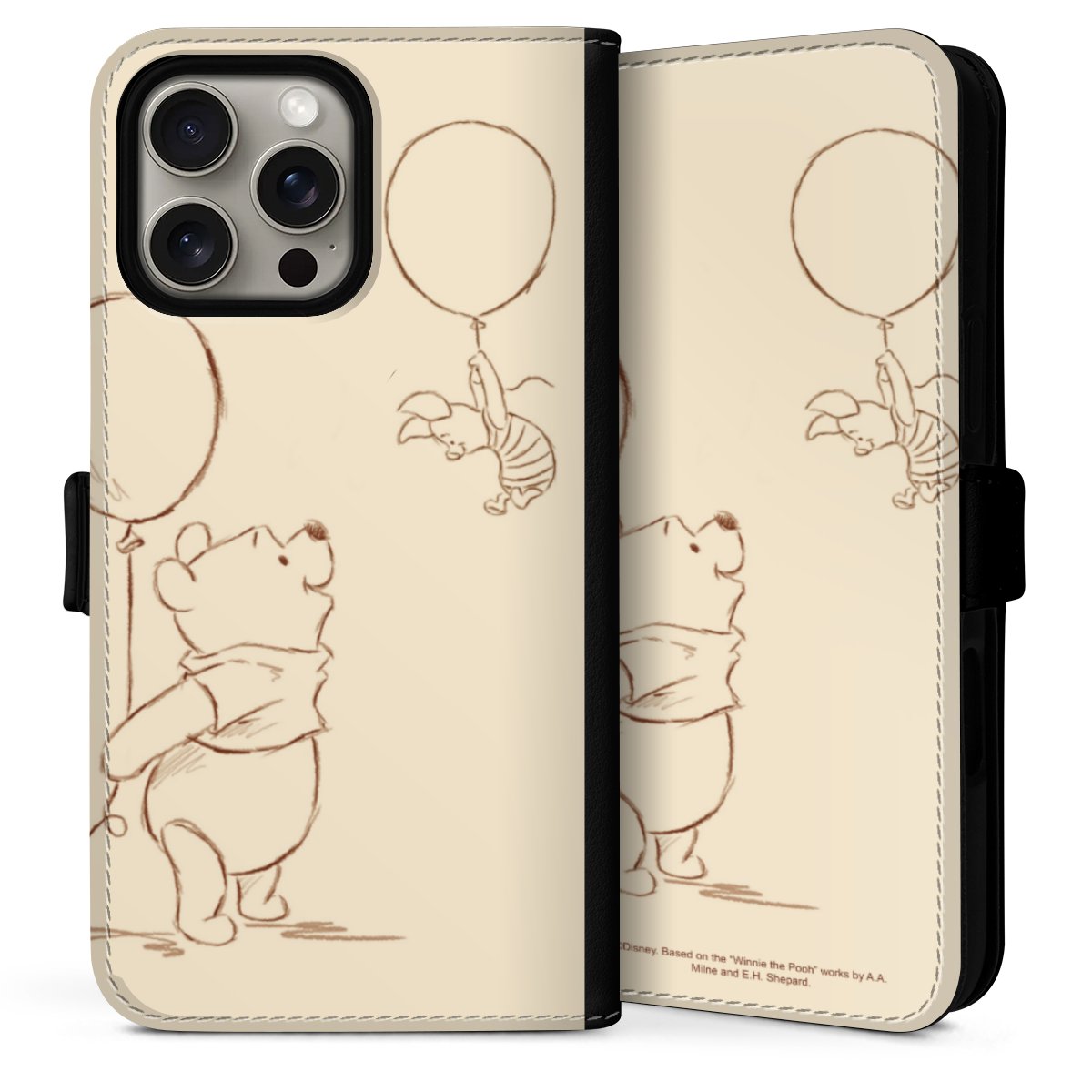 iPhone 16 Pro Handy Klapphülle Handyhülle aus Kunst Leder schwarz Flip Case Official Licensed Product Winnie The Pooh Disney Sideflip mit Lasche