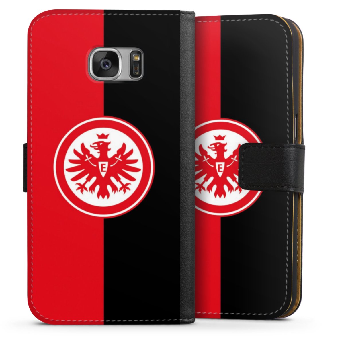 Galaxy S7 Handy Klapphülle Handyhülle aus Kunst Leder schwarz Flip Case Official Licensed Product Eintracht Frankfurt Sge Sideflip mit Lasche