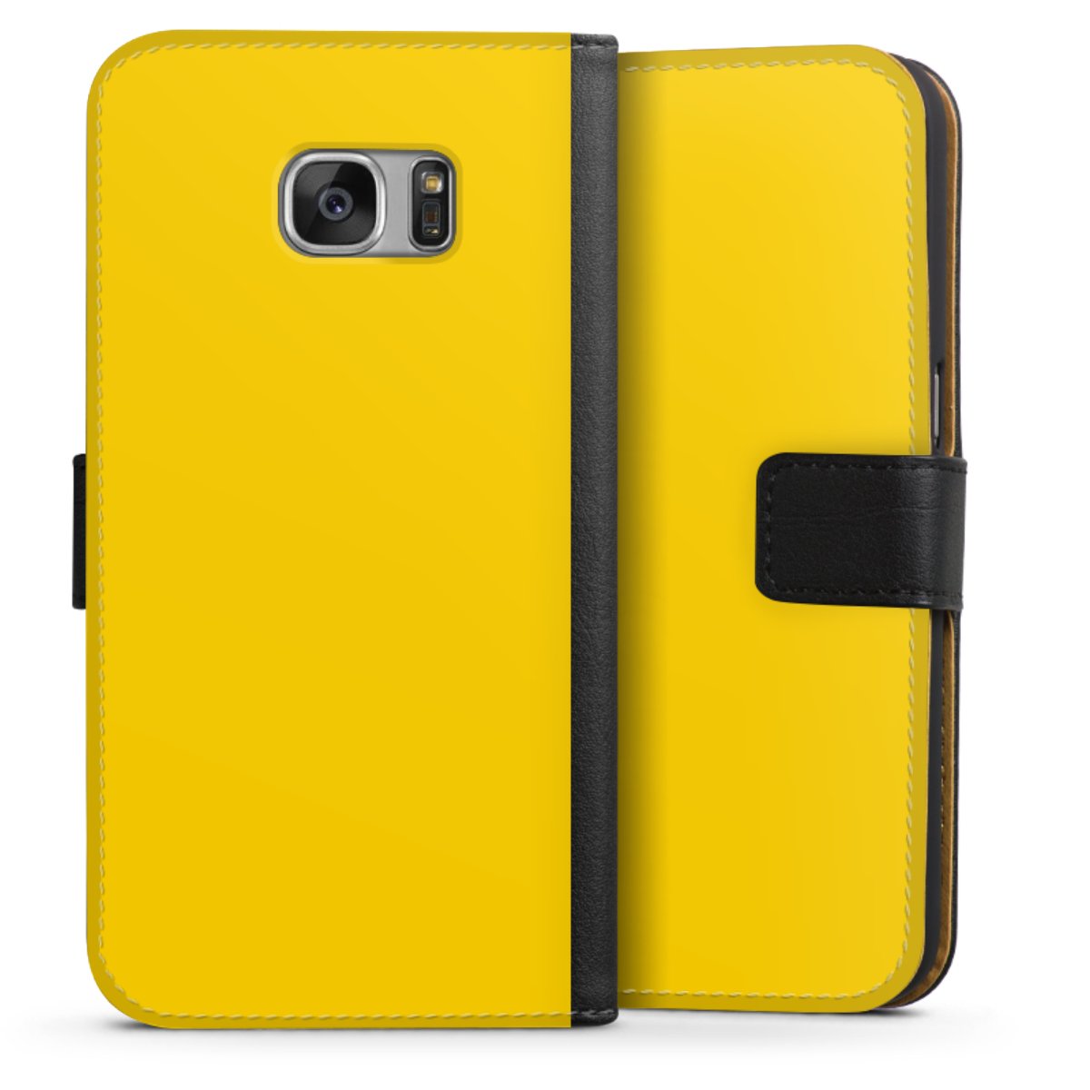 Galaxy S7 Handy Klapphülle Handyhülle aus Kunst Leder schwarz Flip Case Yellow Unicoloured Colour Sideflip mit Lasche