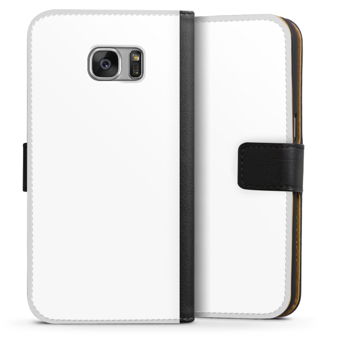 Galaxy S7 Handy Klapphülle Handyhülle aus Kunst Leder schwarz Flip Case Unicoloured Colour White Sideflip mit Lasche