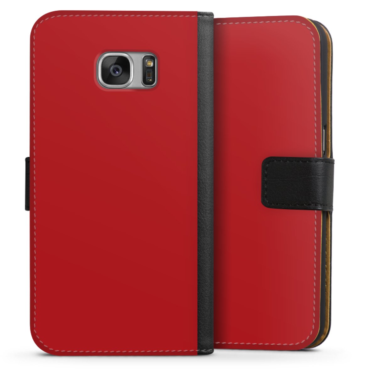 Galaxy S7 Handy Klapphülle Handyhülle aus Kunst Leder schwarz Flip Case Colour Unicoloured Red Sideflip mit Lasche