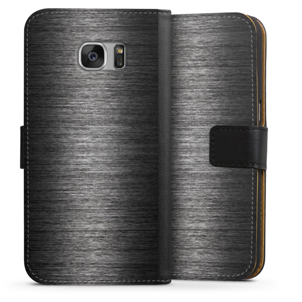 Galaxy S7 Handy Klapphülle Handyhülle aus Kunst Leder schwarz Flip Case Metallic Look Anthracite Metal Sideflip mit Lasche