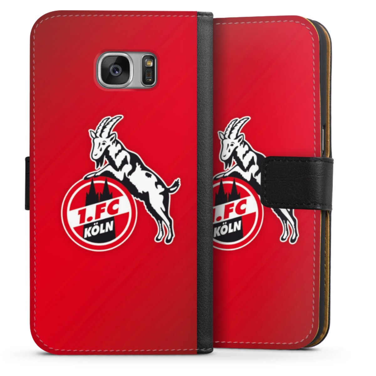 Galaxy S7 Handy Klapphülle Handyhülle aus Kunst Leder schwarz Flip Case Official Licensed Product Effzeh 1. Fc Köln Sideflip mit Lasche