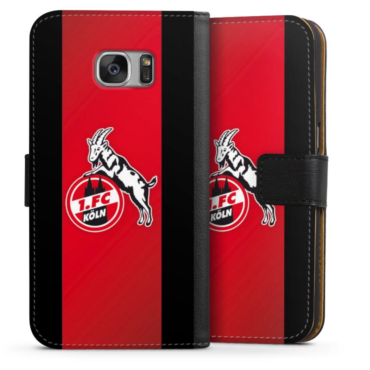 Galaxy S7 Handy Klapphülle Handyhülle aus Kunst Leder schwarz Flip Case Official Licensed Product Billy Goat Hennes 1. Fc Köln Sideflip mit Lasche