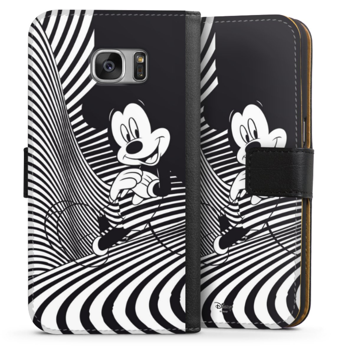 Galaxy S7 Handy Klapphülle Handyhülle aus Kunst Leder schwarz Flip Case Disney Official Licensed Product Mickey Mouse Sideflip mit Lasche