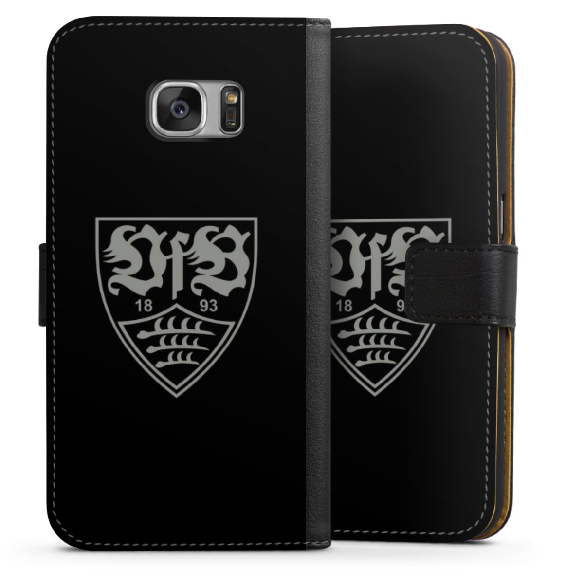 Galaxy S7 Handy Klapphülle Handyhülle aus Kunst Leder schwarz Flip Case Official Licensed Product Vfb Stuttgart Sideflip mit Lasche