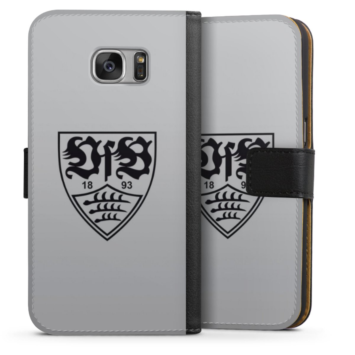 Galaxy S7 Handy Klapphülle Handyhülle aus Kunst Leder schwarz Flip Case Logo Vfb Stuttgart Official Licensed Product Sideflip mit Lasche