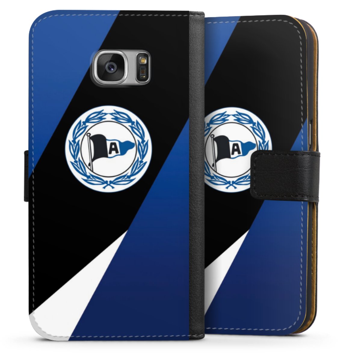 Galaxy S7 Handy Klapphülle Handyhülle aus Kunst Leder schwarz Flip Case Official Licensed Product Arminia Bielefeld Dsc Sideflip mit Lasche