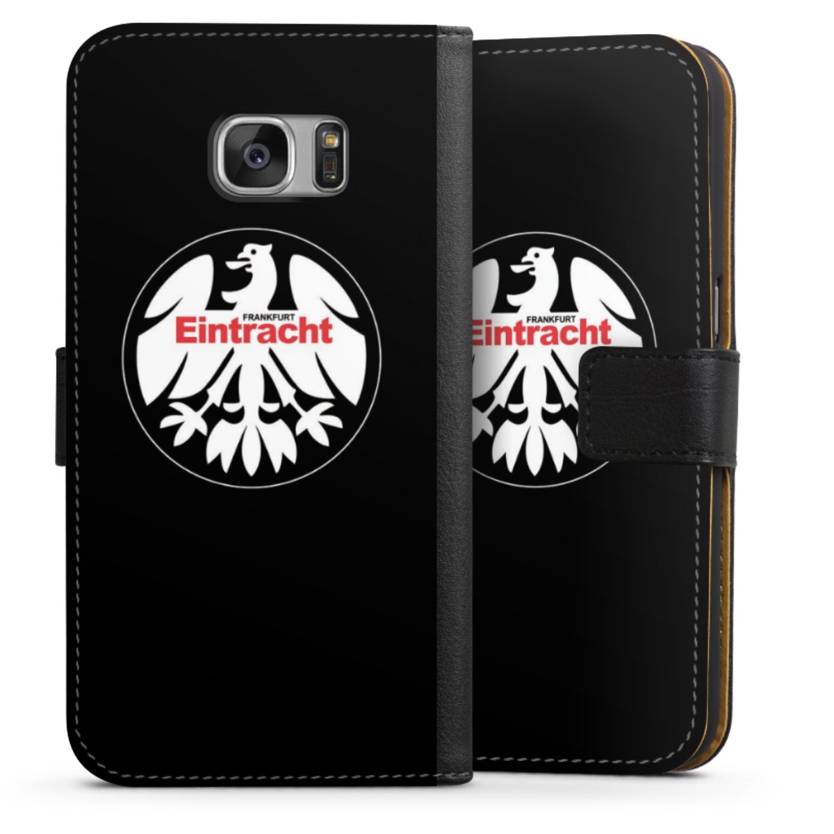 Galaxy S7 Handy Klapphülle Handyhülle aus Kunst Leder schwarz Flip Case Official Licensed Product Eintracht Frankfurt Sge Sideflip mit Lasche