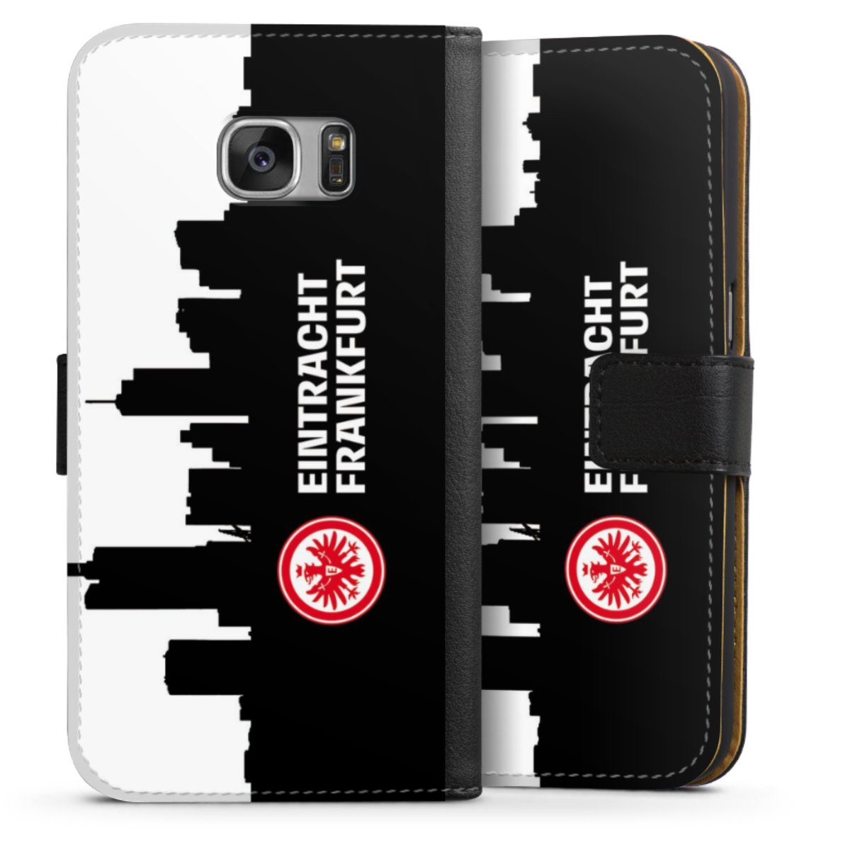 Galaxy S7 Handy Klapphülle Handyhülle aus Kunst Leder schwarz Flip Case Sge Eintracht Frankfurt Official Licensed Product Sideflip mit Lasche