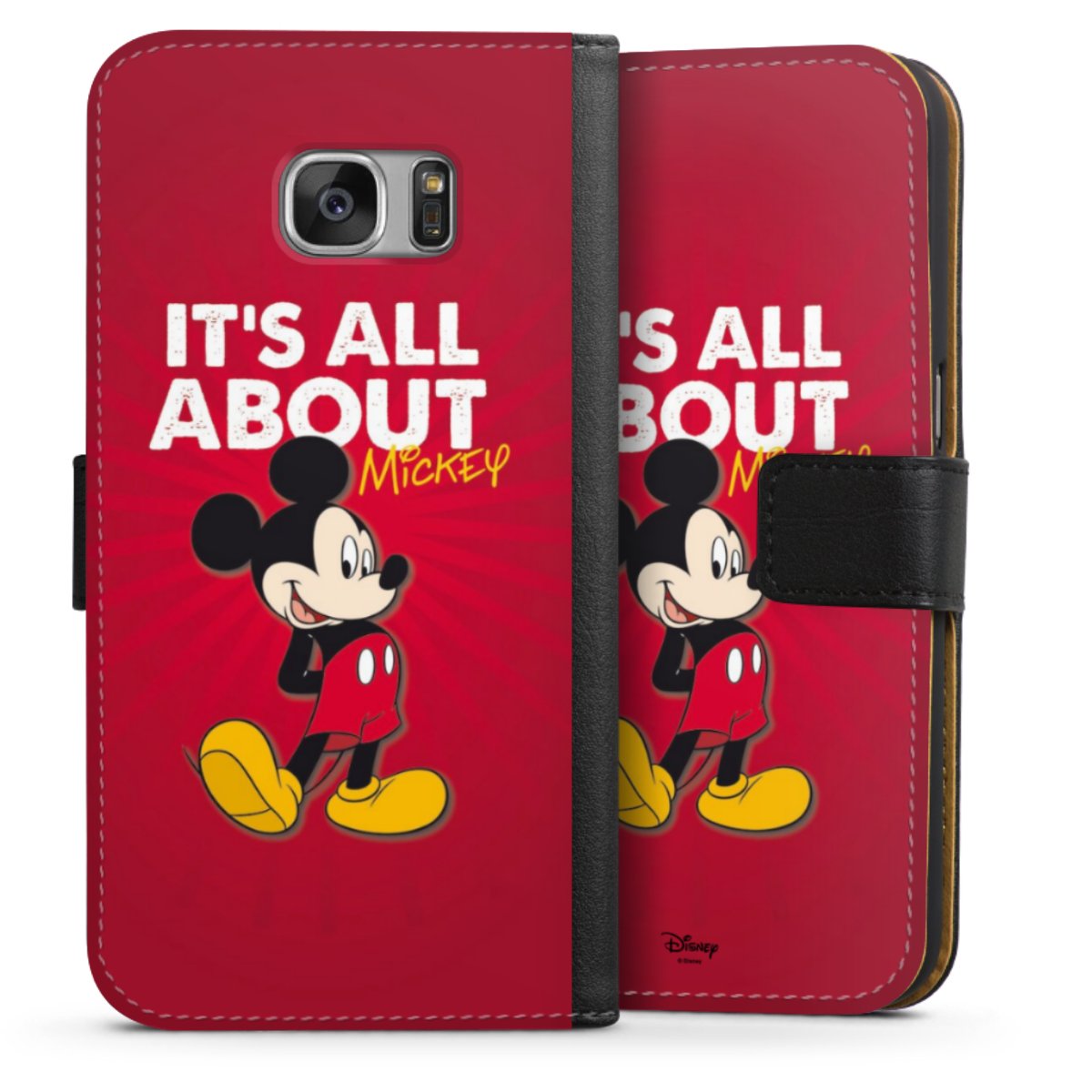 Galaxy S7 Handy Klapphülle Handyhülle aus Kunst Leder schwarz Flip Case Mouse Disney Official Licensed Product Sideflip mit Lasche