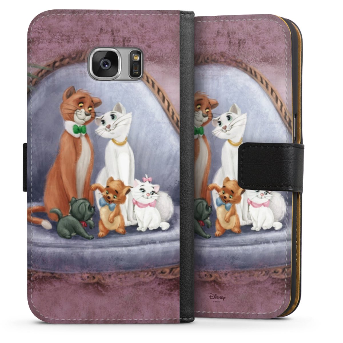 Galaxy S7 Handy Klapphülle Handyhülle aus Kunst Leder schwarz Flip Case Official Licensed Product Disney Aristocats Sideflip mit Lasche