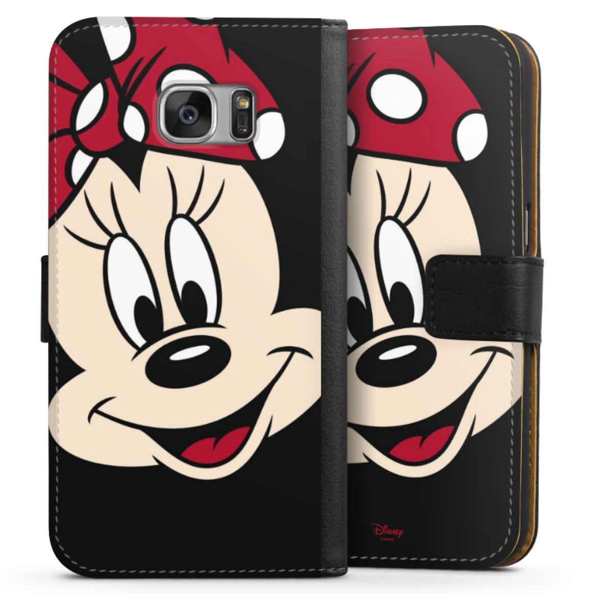 Galaxy S7 Handy Klapphülle Handyhülle aus Kunst Leder schwarz Flip Case Minnie Mouse Official Licensed Product Disney Sideflip mit Lasche