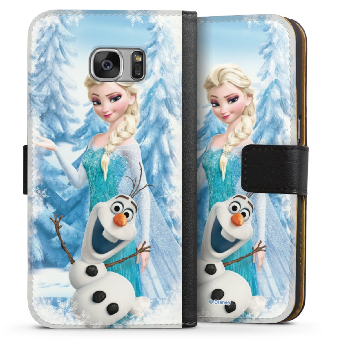 Galaxy S7 Handy Klapphülle Handyhülle aus Kunst Leder schwarz Flip Case Official Licensed Product Frozen Elsa Disney Sideflip mit Lasche