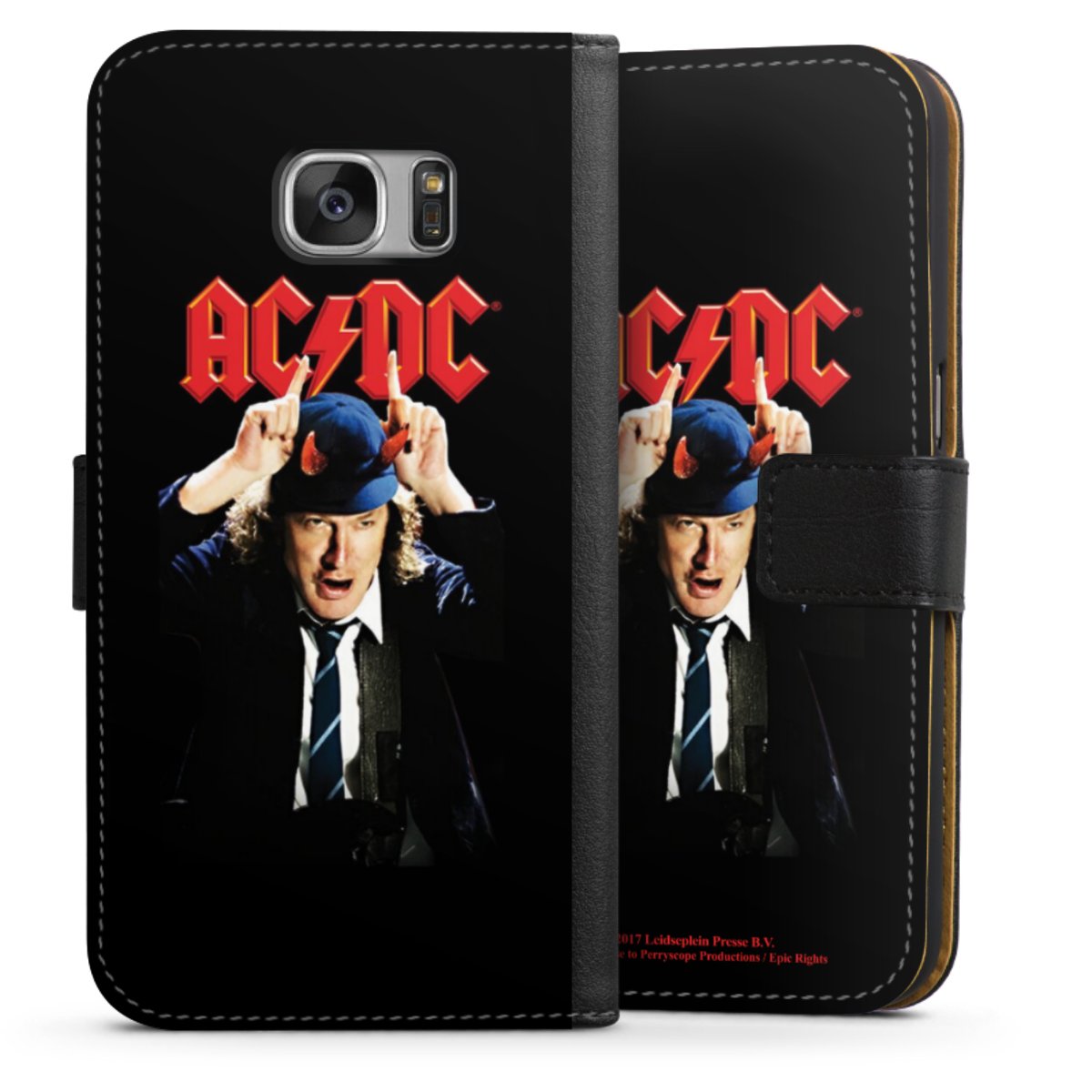 Galaxy S7 Handy Klapphülle Handyhülle aus Kunst Leder schwarz Flip Case Merchandise Acdc Riverplate Sideflip mit Lasche