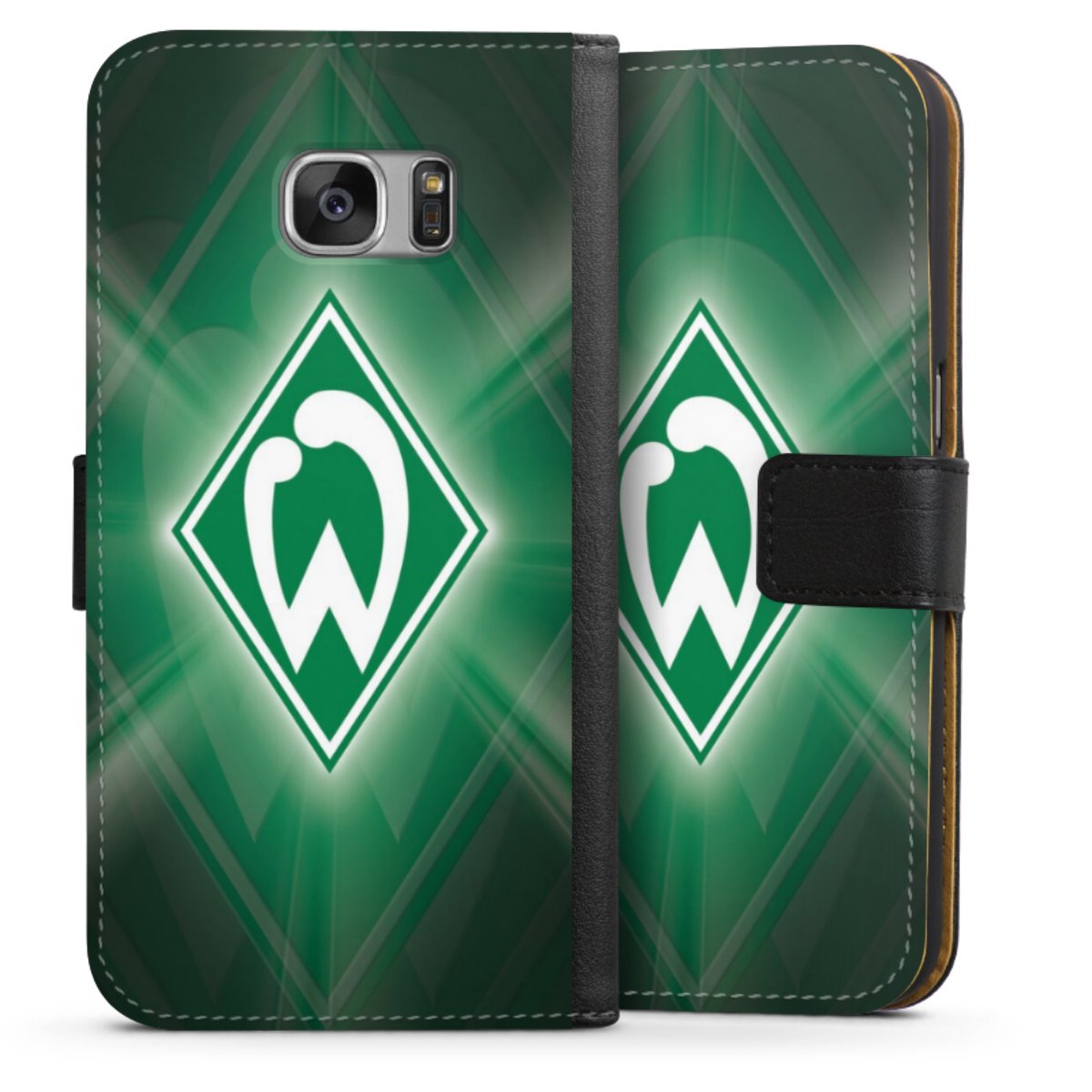 Galaxy S7 Handy Klapphülle Handyhülle aus Kunst Leder schwarz Flip Case Sv Werder Bremen Official Licensed Product Coat Of Arms Sideflip mit Lasche