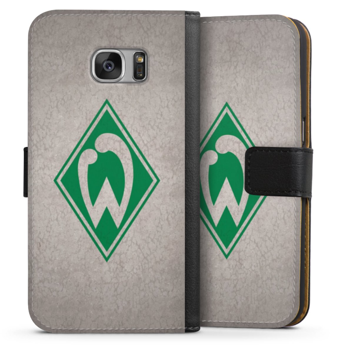 Galaxy S7 Handy Klapphülle Handyhülle aus Kunst Leder schwarz Flip Case Sv Werder Bremen Concrete Official Licensed Product Sideflip mit Lasche