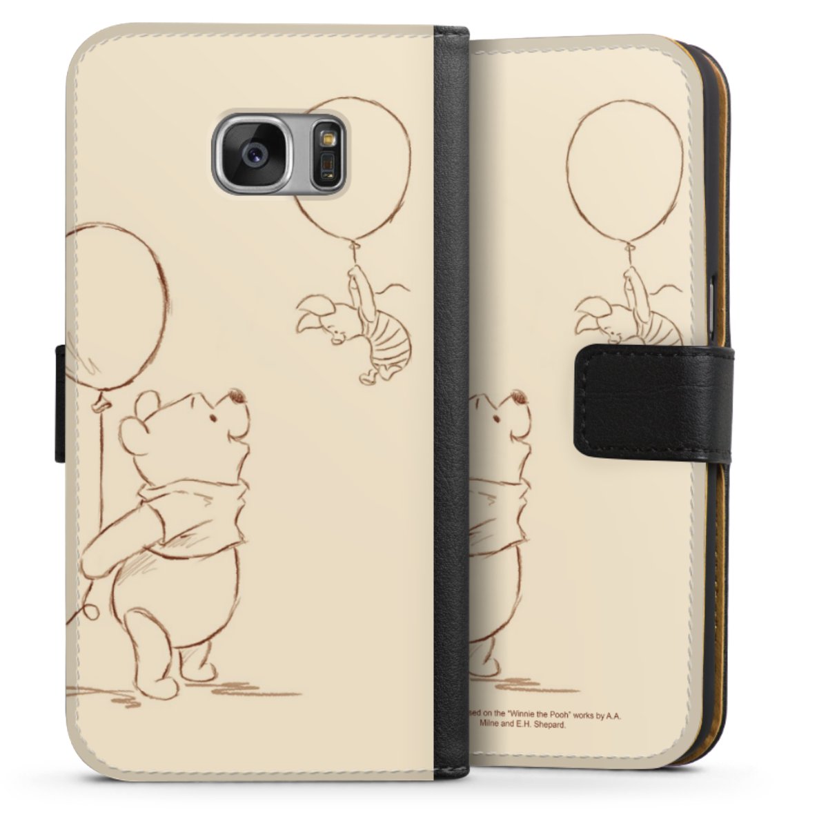 Galaxy S7 Handy Klapphülle Handyhülle aus Kunst Leder schwarz Flip Case Official Licensed Product Winnie The Pooh Disney Sideflip mit Lasche