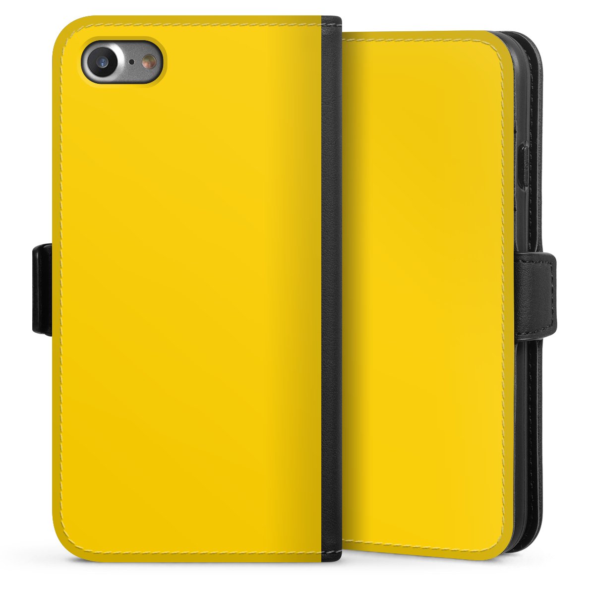 iPhone SE (2020) Handy Klapphülle Handyhülle aus Kunst Leder schwarz Flip Case Yellow Unicoloured Colour Sideflip mit Lasche