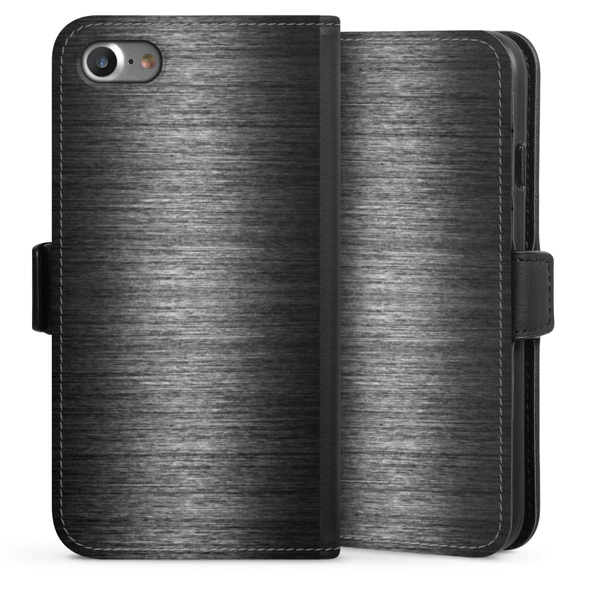 iPhone SE (2020) Handy Klapphülle Handyhülle aus Kunst Leder schwarz Flip Case Metallic Look Anthracite Metal Sideflip mit Lasche