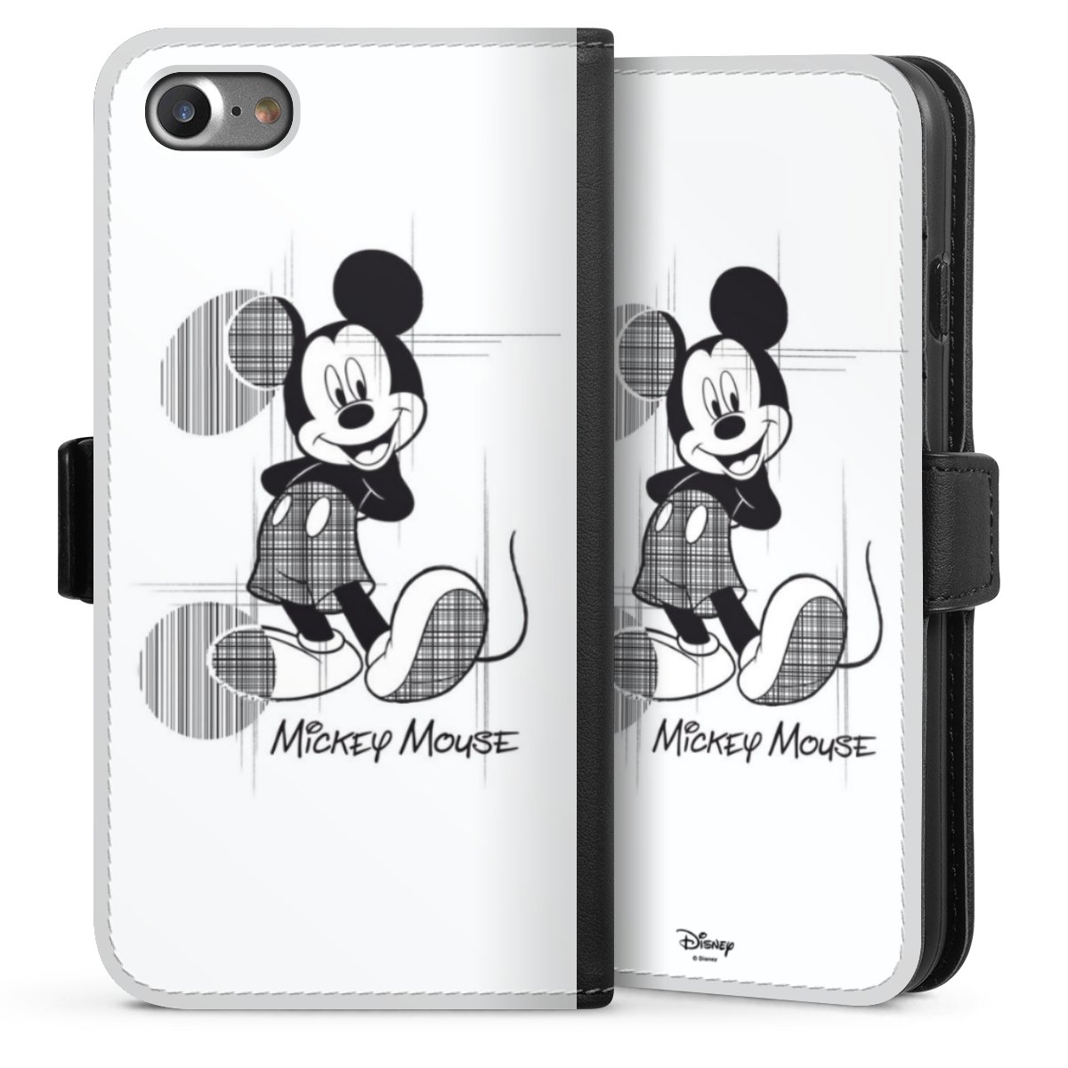 iPhone SE (2020) Handy Klapphülle Handyhülle aus Kunst Leder schwarz Flip Case Disney Official Licensed Product Mickey Mouse Sideflip mit Lasche