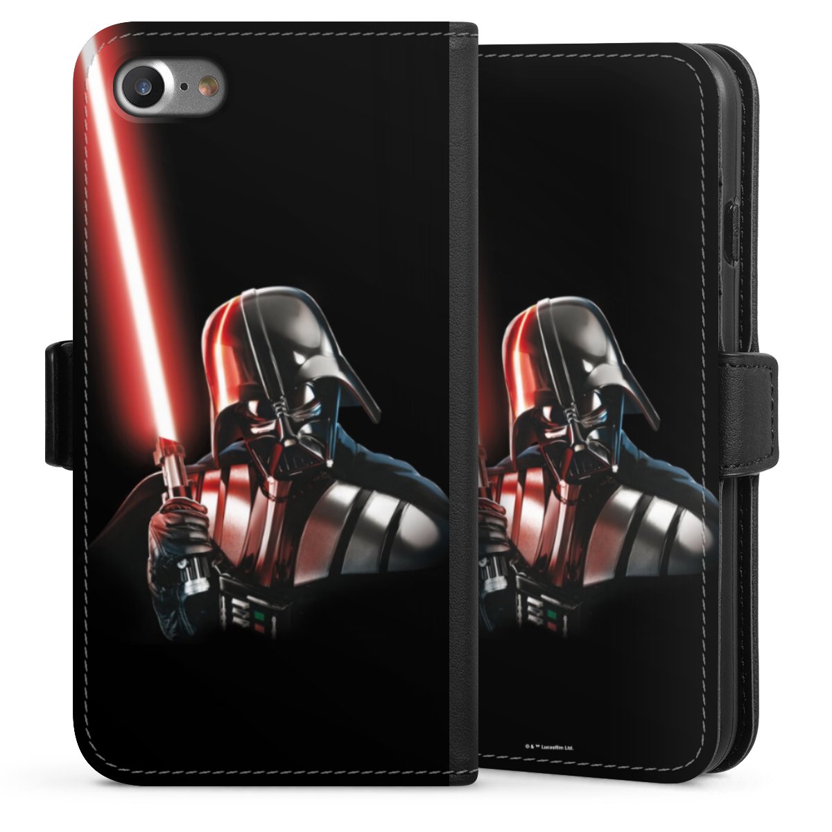 iPhone SE (2020) Handy Klapphülle Handyhülle aus Kunst Leder schwarz Flip Case Star Wars Merchandise Darth Vader Sideflip mit Lasche