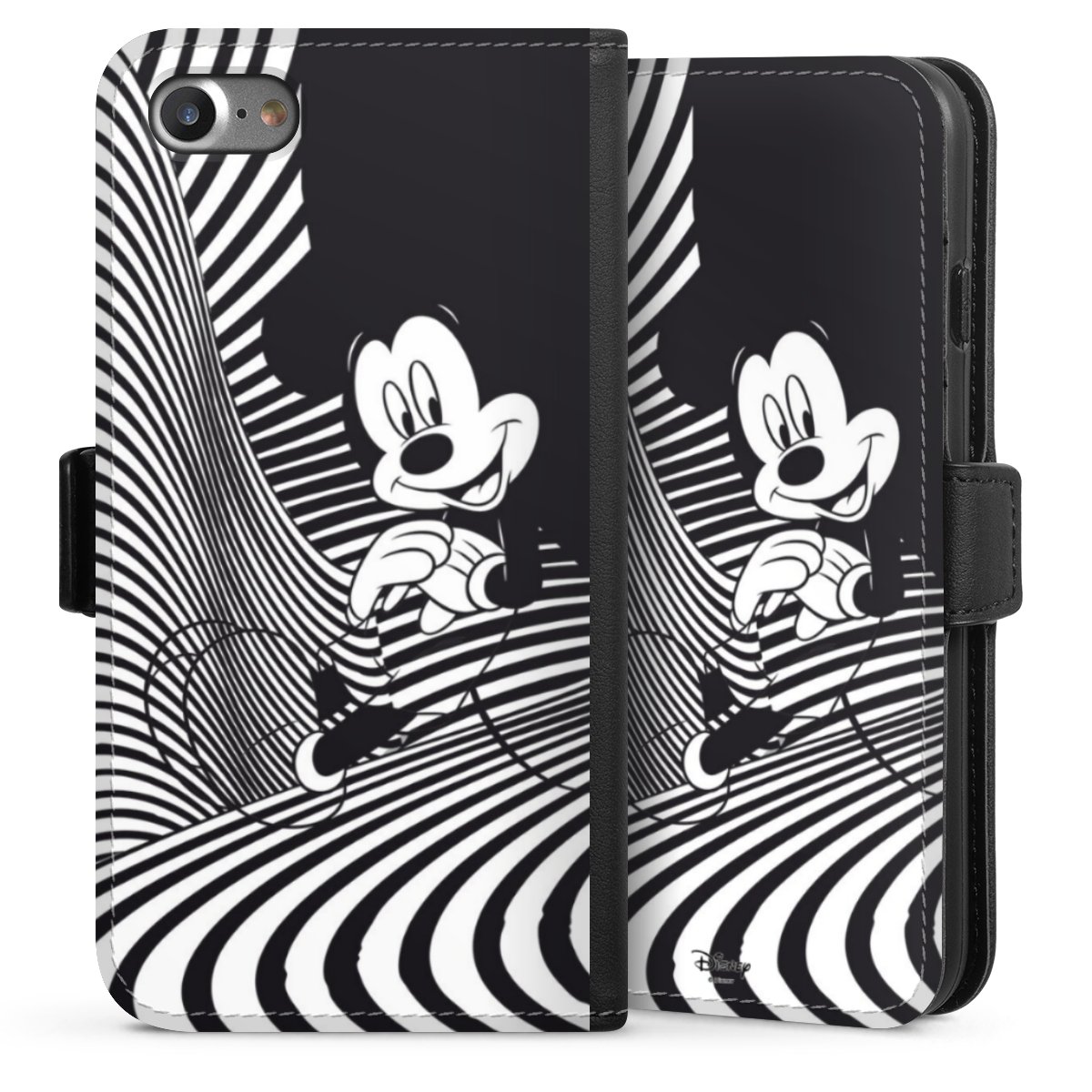 iPhone SE (2020) Handy Klapphülle Handyhülle aus Kunst Leder schwarz Flip Case Disney Official Licensed Product Mickey Mouse Sideflip mit Lasche