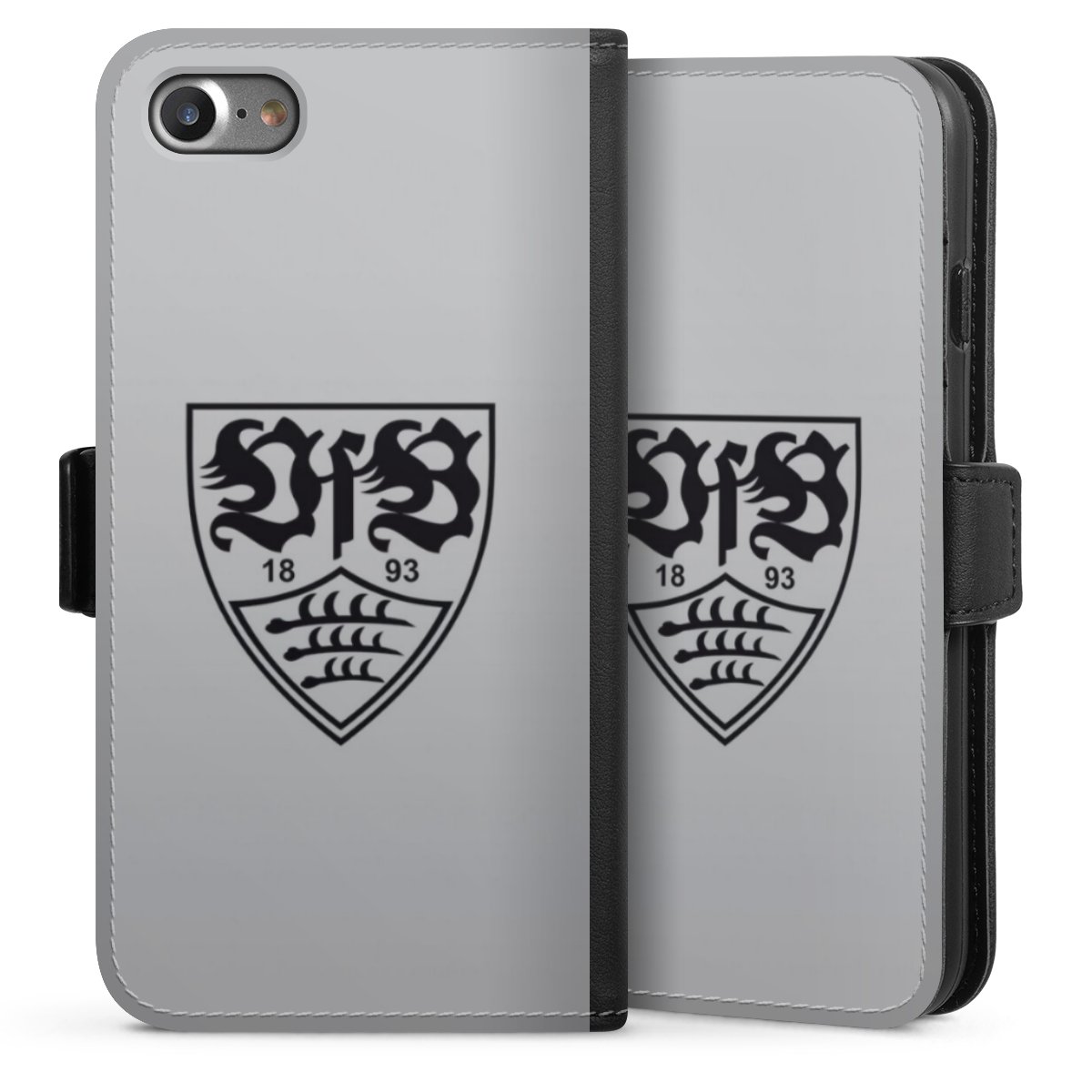 iPhone SE (2020) Handy Klapphülle Handyhülle aus Kunst Leder schwarz Flip Case Logo Vfb Stuttgart Official Licensed Product Sideflip mit Lasche