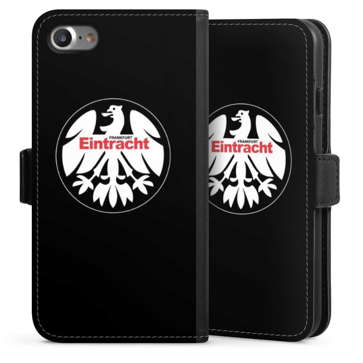 iPhone SE (2020) Handy Klapphülle Handyhülle aus Kunst Leder schwarz Flip Case Official Licensed Product Eintracht Frankfurt Sge Sideflip mit Lasche