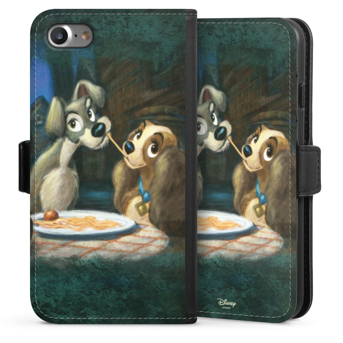 iPhone SE (2020) Handy Klapphülle Handyhülle aus Kunst Leder schwarz Flip Case Lady And The Tramp Official Licensed Product Disney Sideflip mit Lasche