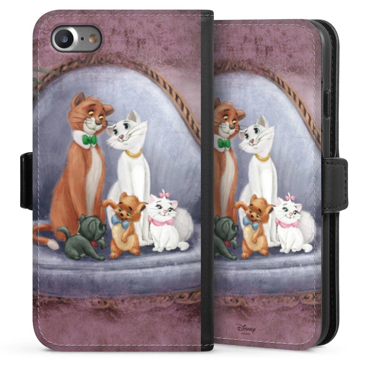 iPhone SE (2020) Handy Klapphülle Handyhülle aus Kunst Leder schwarz Flip Case Official Licensed Product Disney Aristocats Sideflip mit Lasche