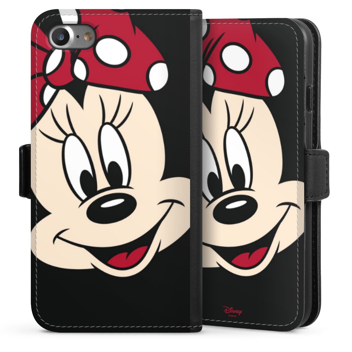 iPhone SE (2020) Handy Klapphülle Handyhülle aus Kunst Leder schwarz Flip Case Minnie Mouse Official Licensed Product Disney Sideflip mit Lasche