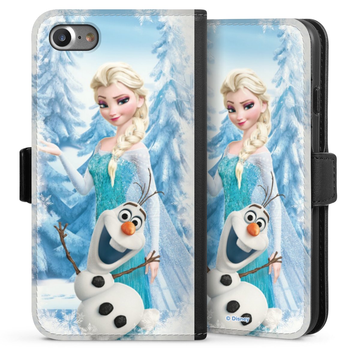 iPhone SE (2020) Handy Klapphülle Handyhülle aus Kunst Leder schwarz Flip Case Official Licensed Product Frozen Elsa Disney Sideflip mit Lasche